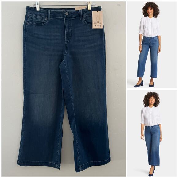 NYDJ Teresa Wide Leg Ankle Jeans Lift Tuck Technology Mission Blue Size 10 NWT - Picture 1 of 16